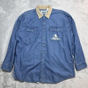 Vintage Canadian Outdoors Denim Goose Embroidered Shirt Men L Blue Canvas Collar